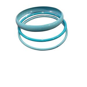 Turquoise Blue Metal Bangle Bracelets- Set of 3